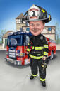 Fireman Caricature with Fire in Background