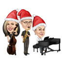 Family Caricature of Musicians with Drums and Trumpet for Custom Music Lovers Gift
