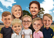 Caricatura di una grande famiglia in fattoria