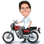 Person on Motorcycle Caricature: Funny Exaggerated Style