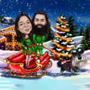 Couple as Elves in Sleigh Caricature