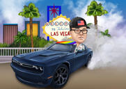 Man in auto - Las Vegas-achtergrond