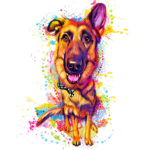 Fotoğraftan Komik Alman Çoban Köpeği Suluboya Karikatürü