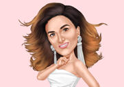 Glückliche Frauen-Karikatur-Porträt auf rosa Hintergrund aus Fotos gezeichnet