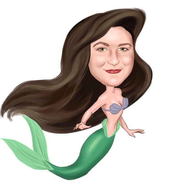 Woman Caricature as Mermaid Drawing from Photos