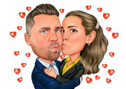 Kiss Me - Colored Couple Caricature with Hearts