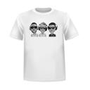 T-shirt trykt gruppekarikatur i sort og hvid stil
