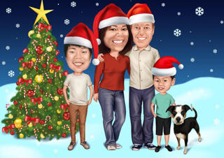 Full Body Christmas Family Portrait with Christmas Tree
