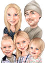 Rodinný portrét karikatury tužkou