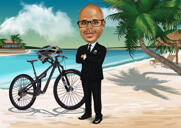 Woman on Bicycle Caricature with Custom Background