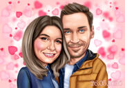 Couple Caricature on Romantic Background