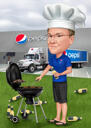Mann grillt Barbecue-Karikatur