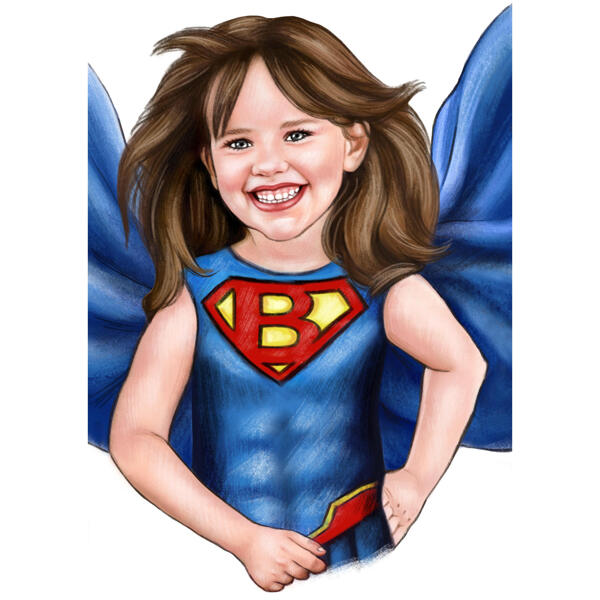 Flicka barn superhjälte porträtt i färg stil från foto