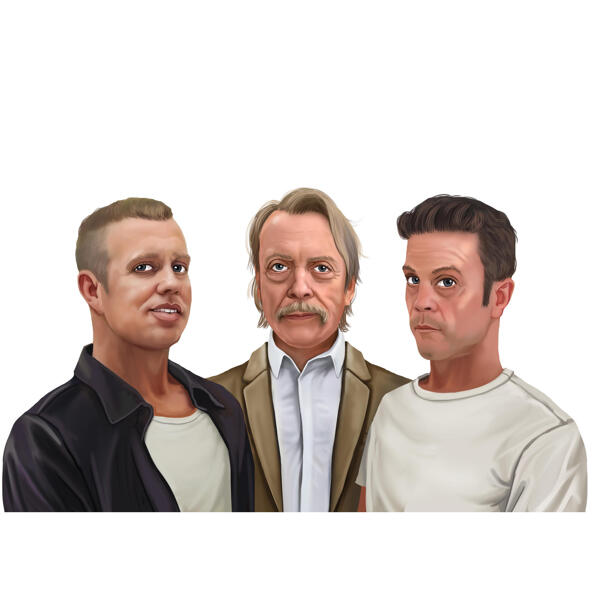 Mužský skupinový portrét v barevném stylu nakreslené z personalizovaných fotografií