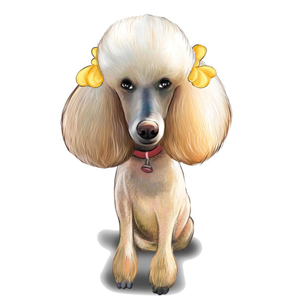 Retrato de caricatura de poodle de corpo inteiro desenhado à mão no estilo de cor da foto