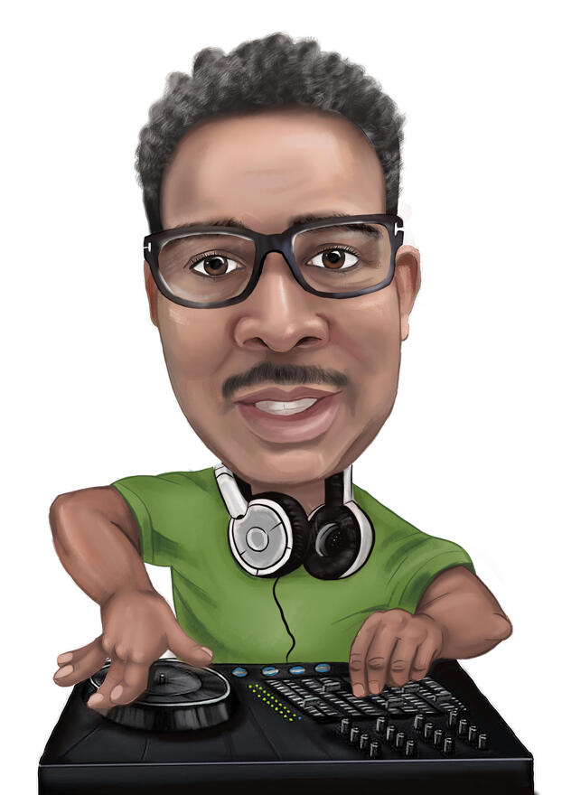 Music DJ Cartoon Portrait with Custom Background from Photos