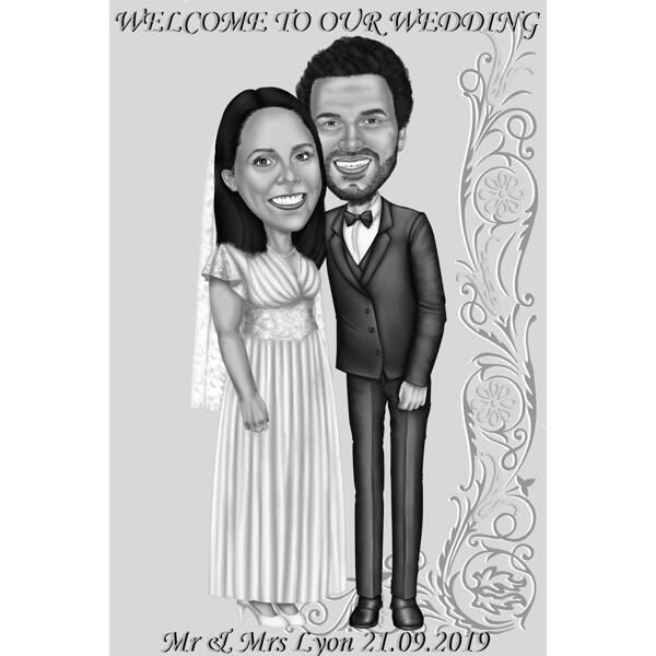 Bruid en bruidegom huwelijksuitnodiging in zwart-wit stijl