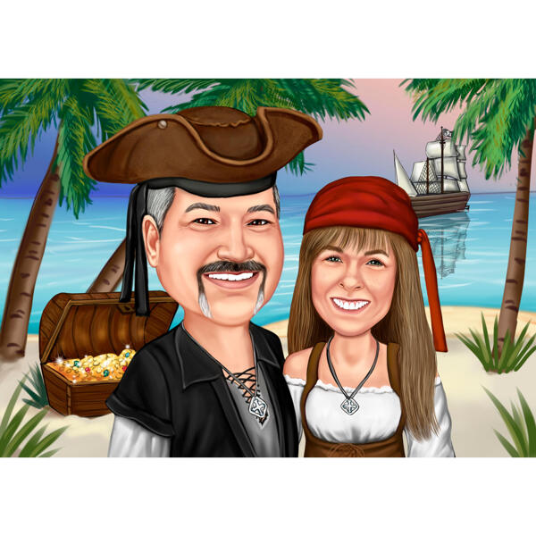 Retrato de caricatura de pareja de piratas
