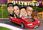 Desenho de caricatura de família no carro