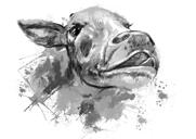 Retrato de vaca de fotos em estilo aquarela em tons de cinza