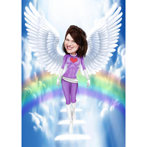 Memorial Portrait with Wings and Rainbow