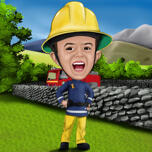 Kid Drawing kā ugunsdzēsējs Sems