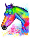 Portrét pastelového koně z fotografií - akvarel