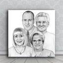 Skupinový kreslený portrét na plátně v černobílém stylu z fotografií