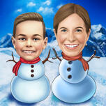 Snowman Caricature: 2 Persons Drawing