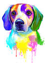 Beagle Retrato em aquarela de fotos no estilo arco-íris