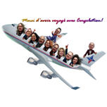 Caricatura de grupo em avião