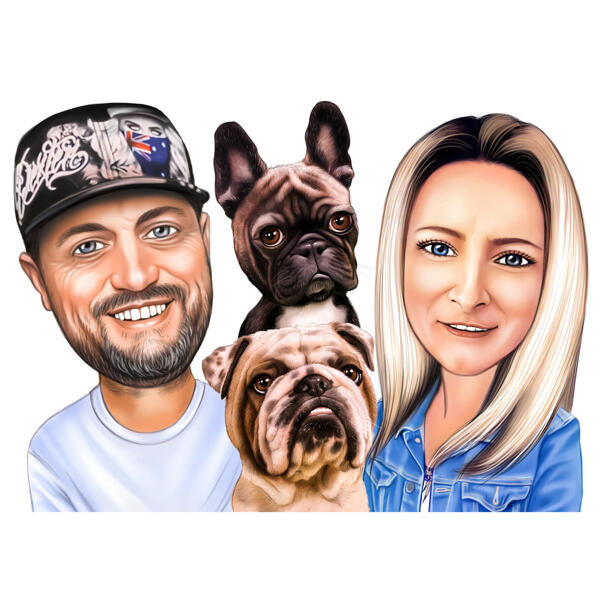 Caricatura di due persone con animali domestici da foto