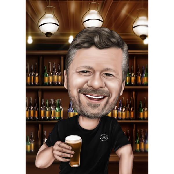 Head and Shoulders Bartender Caricature Gift with Custom Background from Photo