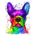 Franse Bulldog Portret Aquarel Stijl