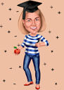 Full Body Caricature with Single Color Background