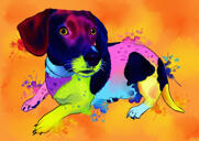 Ritratto di caricatura di cane a corpo intero in acquerelli con uno sfondo di colore