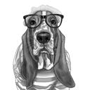 Caricature de Basset Hound en noir et blanc