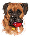 Funny Boxer Dog Caricature Portrait in Color Style from Photos