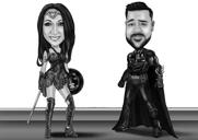 Disegno di caricatura di supereroe in stile bianco e nero