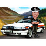 رسم شرطي بسيارة الشرطة