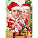 Kış Arkaplanlı Noel Çift Karikatürü