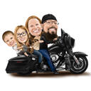 Familie auf Motorradkarikatur