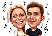 Romantische Sängerpaar-Karikatur aus Fotos für Musikliebhaber
