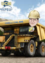 Man in Dump Truck Cartoon-tekening in gekleurde stijl met gepersonaliseerde achtergrond