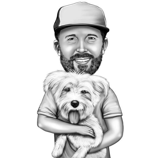 Owner with Bichon Caricature Portrait