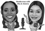 Podcast-host in zwart-witstijl