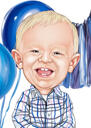 Retrato de caricatura de bebê engraçado desenhado à mão em estilo colorido a partir de fotos