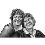 Mor med mormor porträtt i svart och vitt
