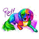 Retrato de desenho animado de Spaniel de corpo inteiro de fotos em estilo aquarela arco-íris