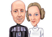 Dessin de caricature de la princesse Leia et Luke